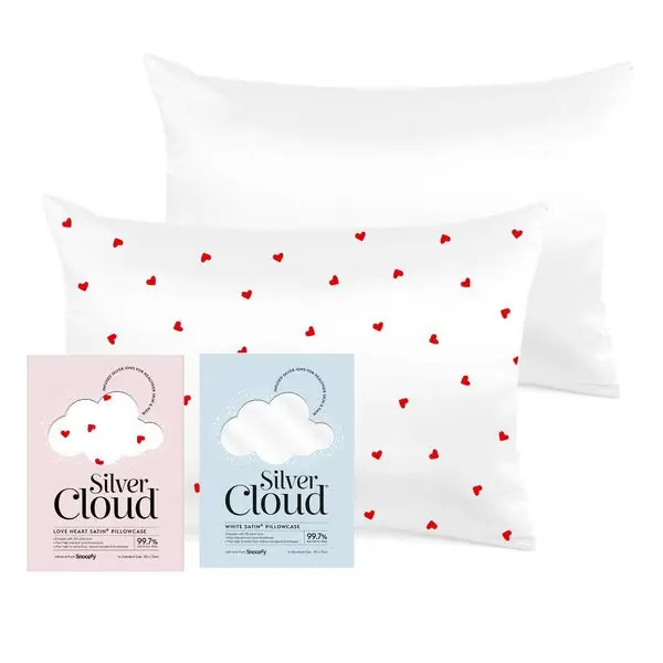 Silver Cloud Silver Ion Infused Heart Print & White Pillowcase Set