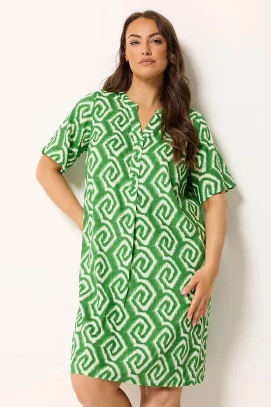 Ikat Geometric Pleat Front Dress - Yours
