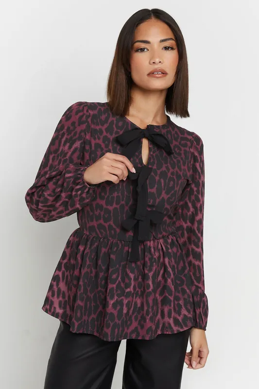 Petite Leopard Print Peplum Top - PixieGirl