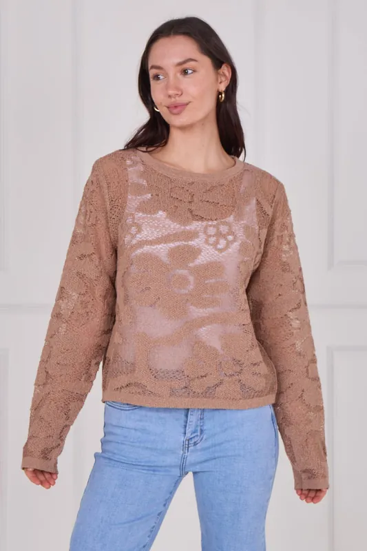 Crochet Long Sleeve Top - ELAINA FASHION