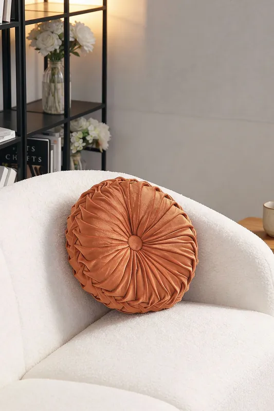 45cm Round Throw Pillow Velvet Home Decoration Pleated Round Pillow Cushion - Living and Home