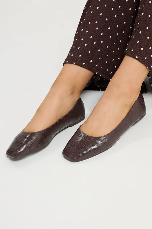 Croc Square Toe Ballet Pumps In Wide E Fit - Yours