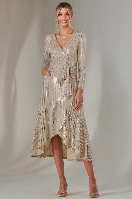 Long Sleeve Metallic Spot Maxi Dress - Jolie Moi