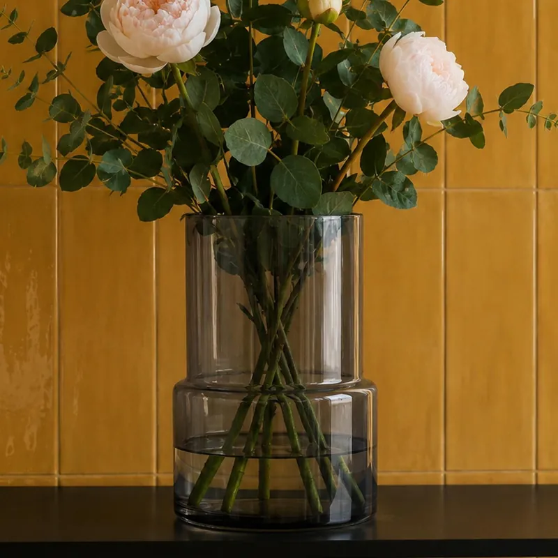 Glass Vase Grey Smoke Glass Vase 26cm Botanik - Leaf