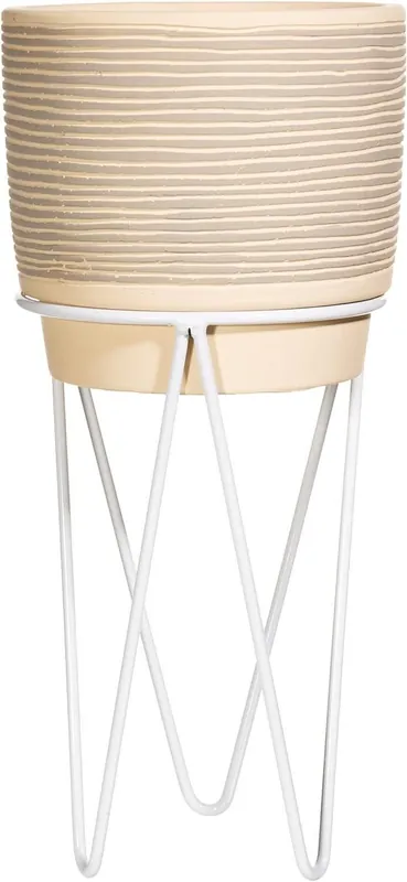 Grey Striped Cement Planter With Wire Stand - Sass & Belle