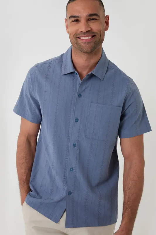 Textured Cotton Short Sleeve Shirt - Threadbare