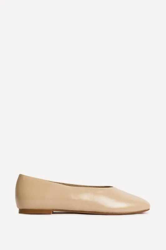 Structure Nude Faux Leather Square Toe Ballet Flats - Linzi