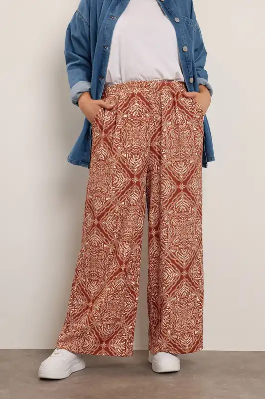 Paisley Crinkle Wide Leg Trousers - Yours