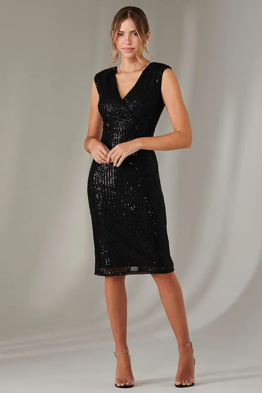 Qaya Sequin V Neck Shift Dress - Jolie Moi