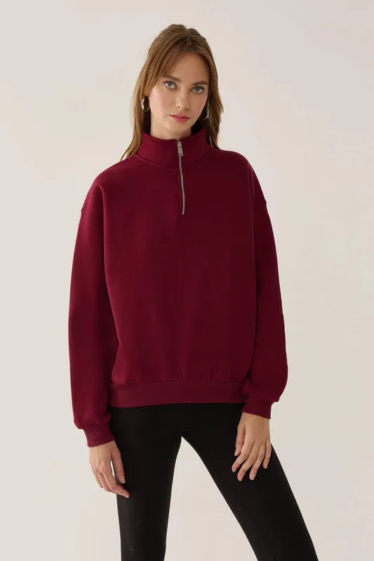 Relaxed Fit Zipper Collar Sweatshirt - Hiccup