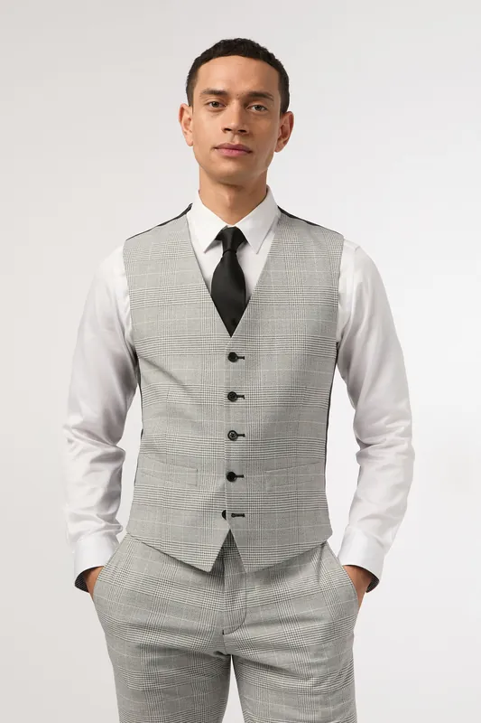 Monochrome Check Slim Fit Waistcoat - Antique Rogue