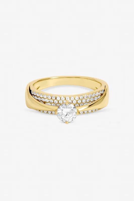 Gold Plated Cubic Zirconia and Pave Ring - Jon Richard