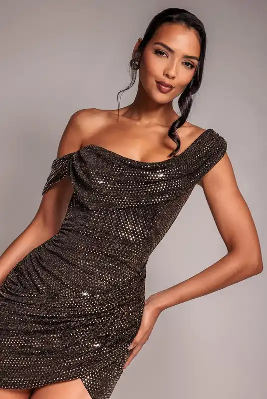 Cowl Neck Glitter Lurex Mini Dress - Goddiva