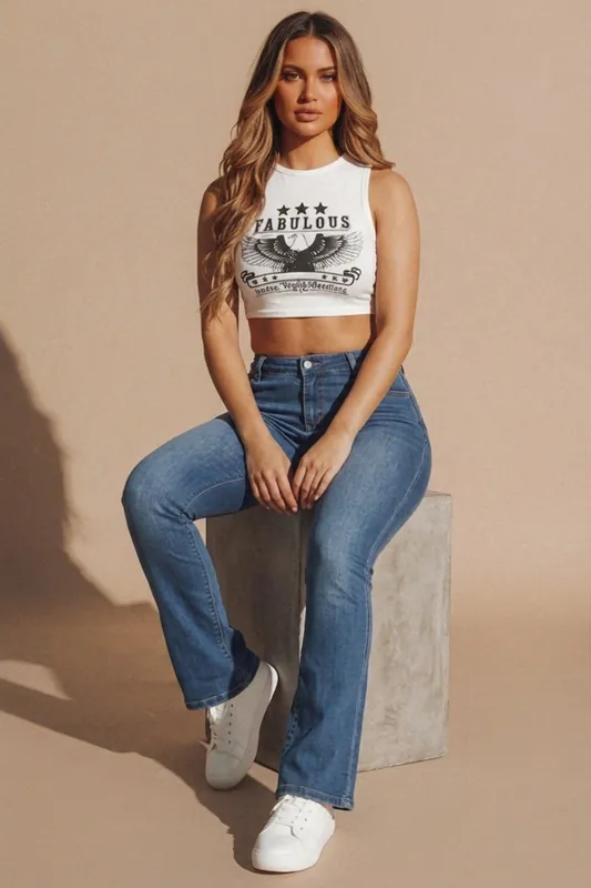 Mid Blue High Waisted Flared Jeans - Tyara