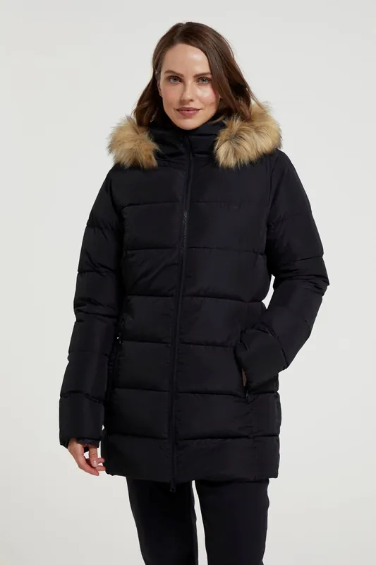Nola' Waterproof Warm Cosy Faux Fur Hood Padded Comfy Long Jacket - Mountain Warehouse