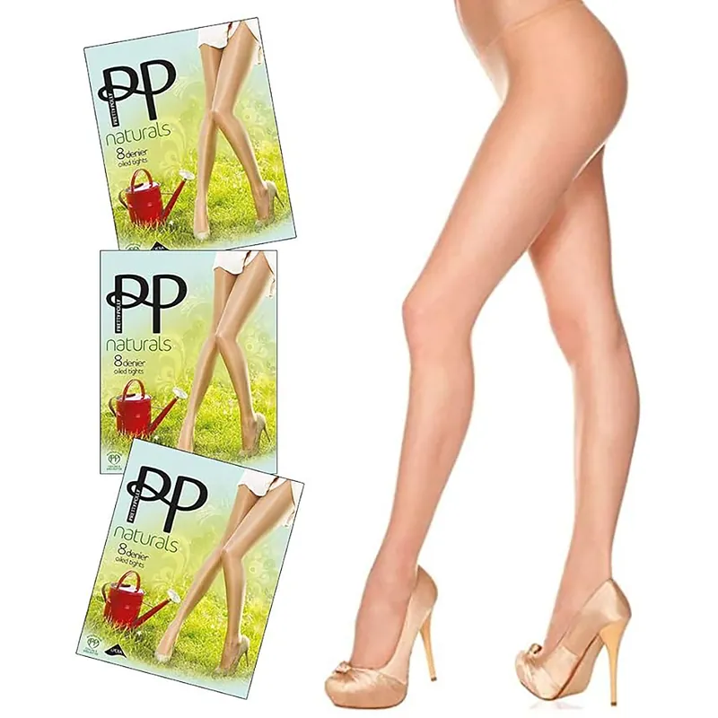 Naturals Gentle Brown 8 Denier Oiled Tights S/M Triple Pack - Pretty Polly