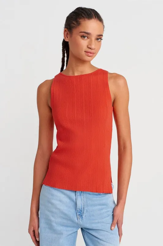 Sleeveless Ribbed Boat Neck Sweater - Dilvin