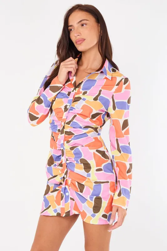 Ruched Shirt Dress - ELAINA FASHION