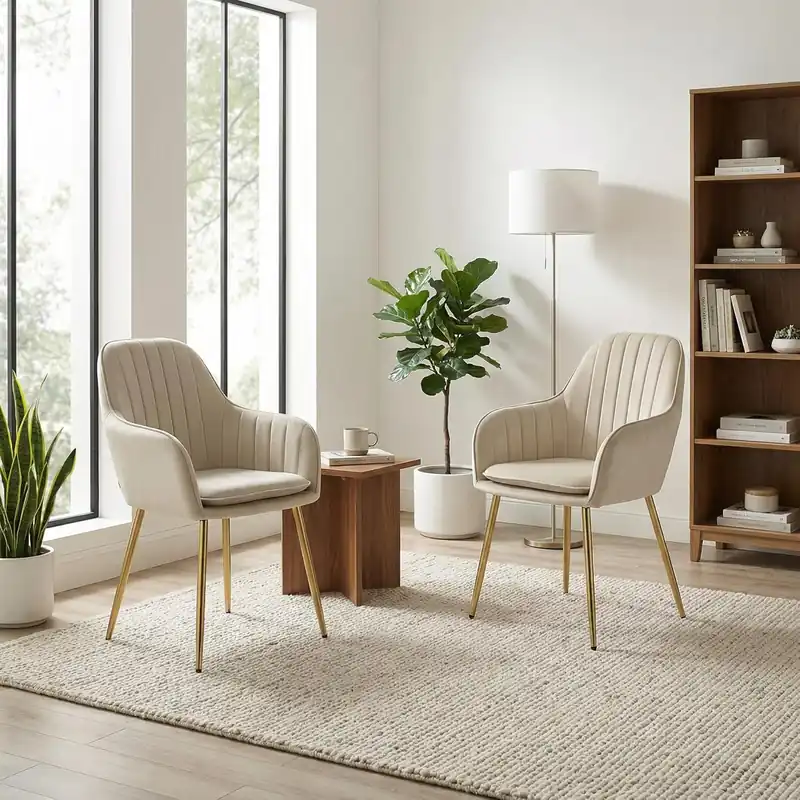 Set of 2 Velvet Muse Accent Chairs, Modern Upholstered Dining Chair with Metal Legs & Removable Seat Cushion - Alivio
