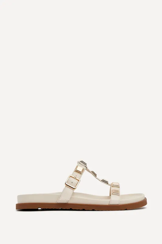 Alert Ivory Studded Slip On Sandals - Linzi