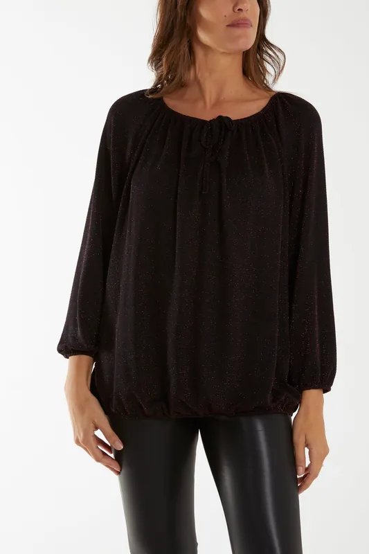 Wine Glitter Bow Blouse - Blue Vanilla