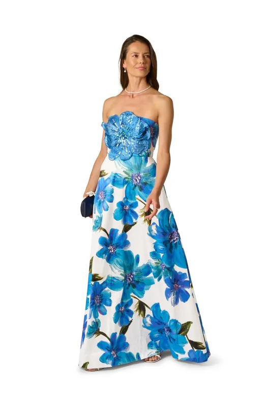 Bead Dupioni Long Dress - Adrianna Papell