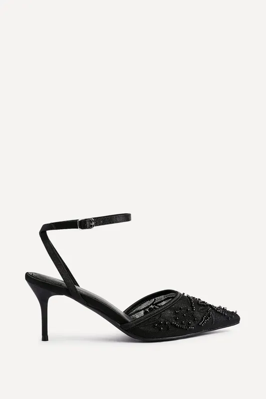 Serenade Black Beaded Mesh Court Heels - Linzi
