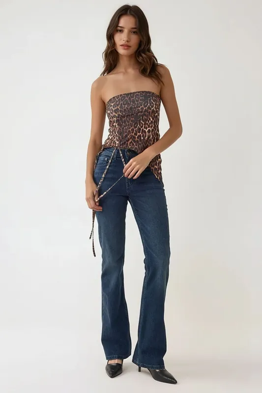 Leopard Print Strapless Fitted Printed Crop Top - Hiccup