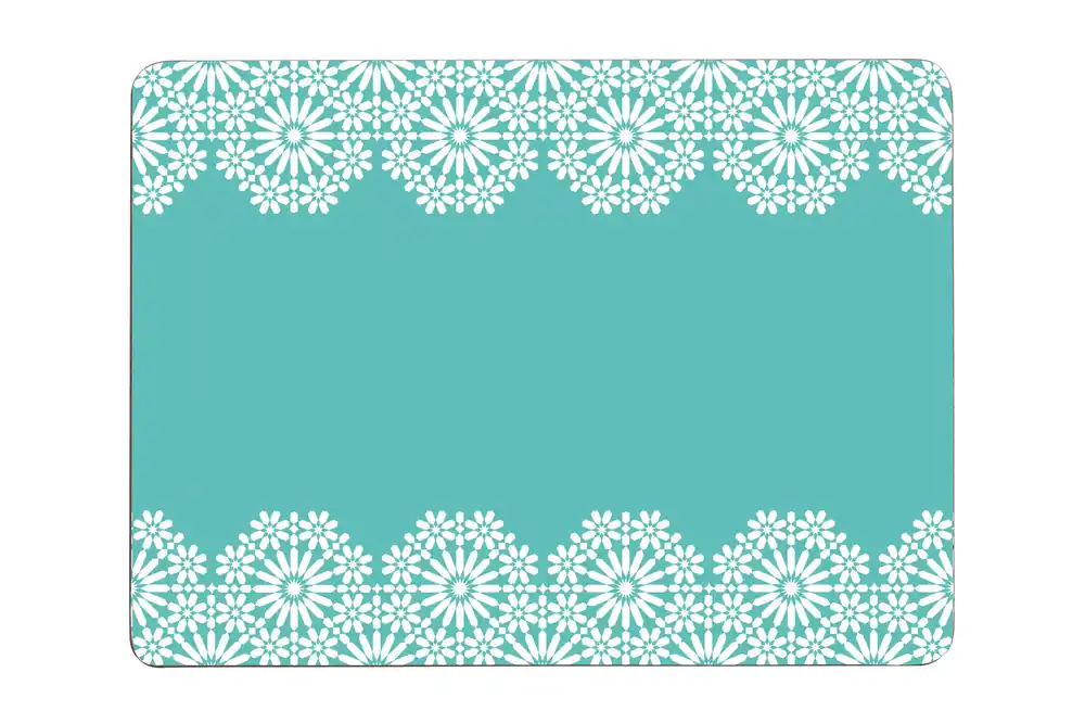 Set of Four Cork Rectangular Placemats, Durable Heat-Resistant Table Mats with Blue and White Design