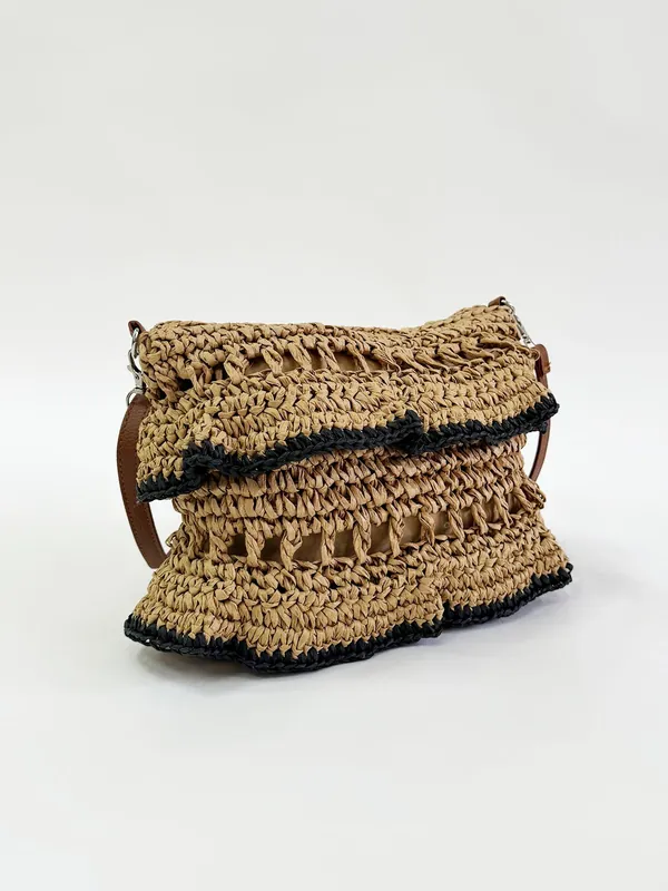 Straw Shoulder Bag with Frill Detail - SVNX