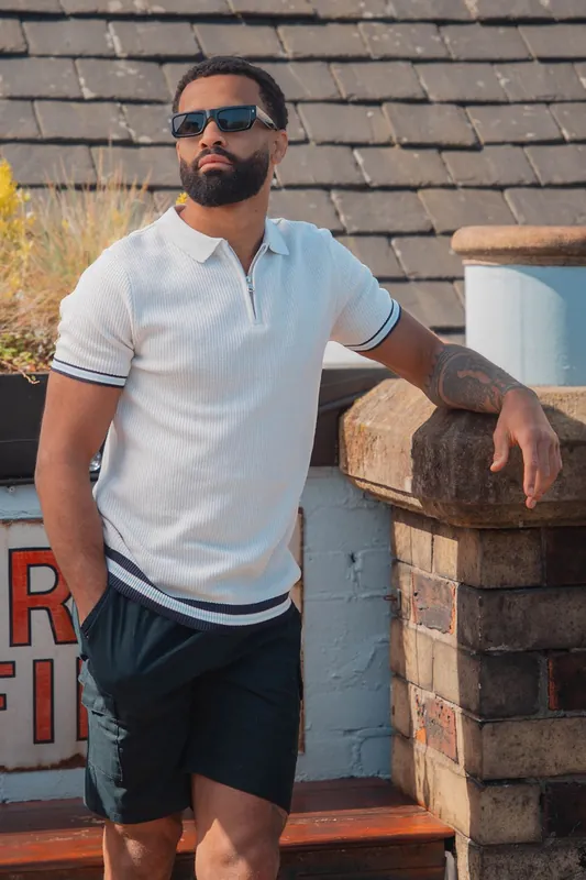 Zip Neck Knitted Polo with Contract Trim - Brave Soul