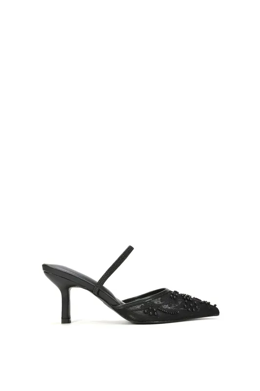 Sabbie' Pointed Heeled Mules With Beaded Mesh - XY London