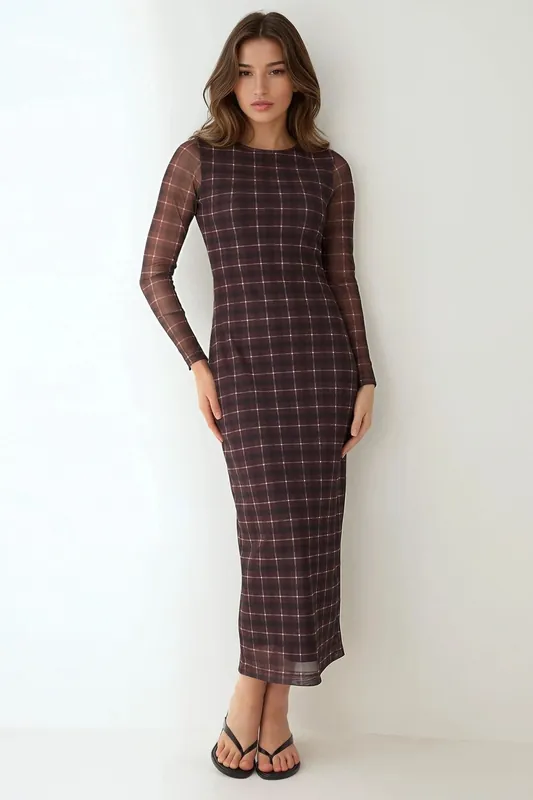 Plaid Bodycon Midi Dress - Hiccup