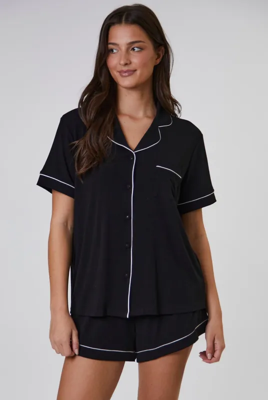 Rib Short Sleeve Traditional Shirt and Shorts - Loungeable