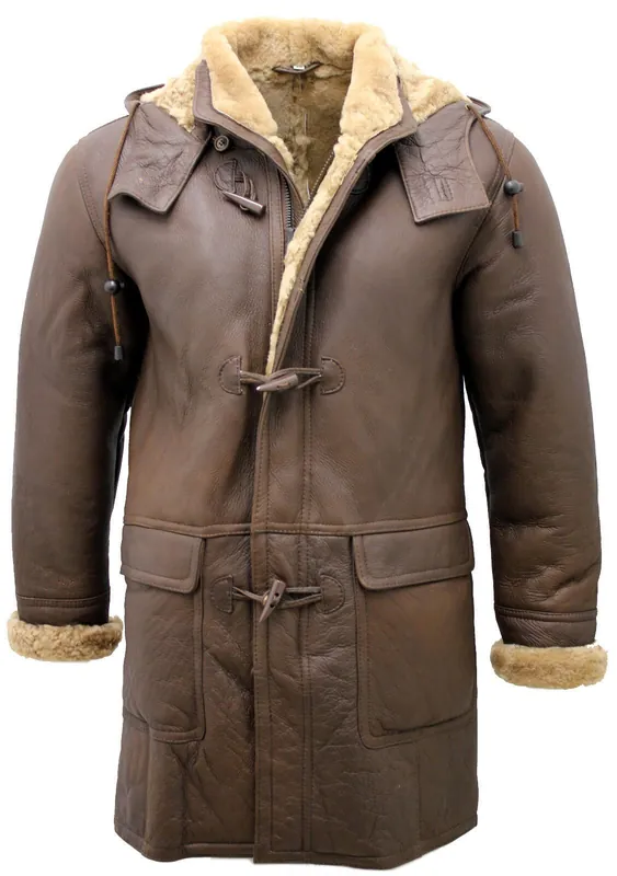 Sheepskin Leather Hooded Duffle Coat-Hanko