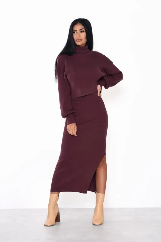 Side Split Knit Midi Skirt - Shnoo