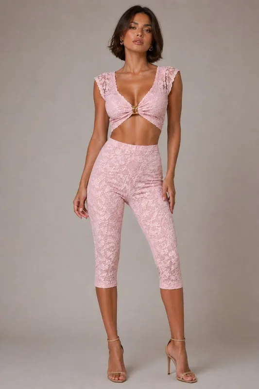 Lace Buckle Detail Crop Top and 34 Legging Co-ord