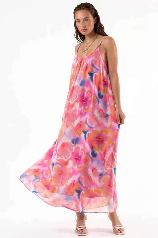 Floral U Collar Midi Dress - Busem