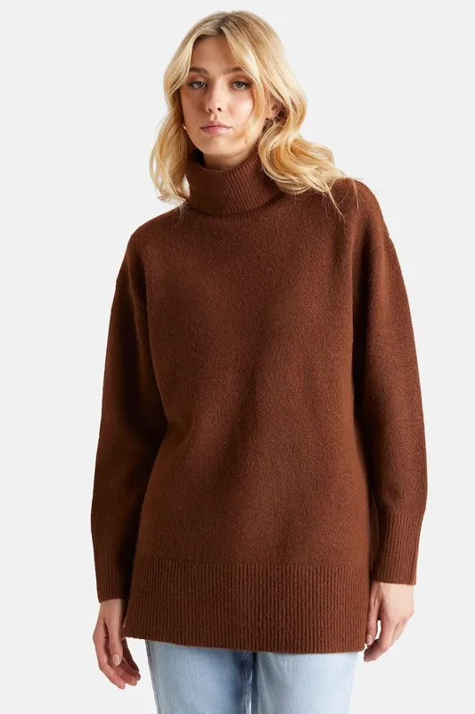 Deep Hem Roll Neck Jumper - Urban Bliss