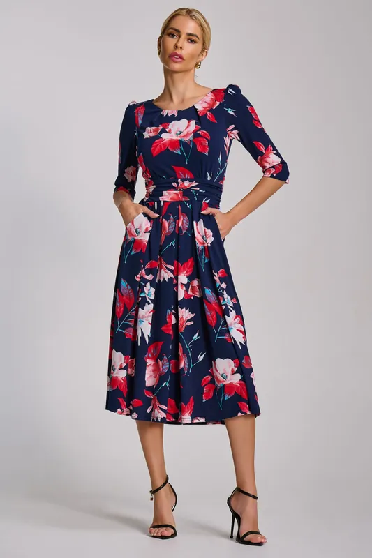 Sleeve Printed Jersey Midi Dress - Jolie Moi