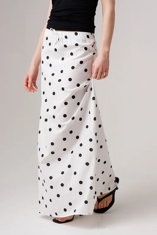 Cotton Blend Polka Dot Elasticated Maxi Skirt - Influence
