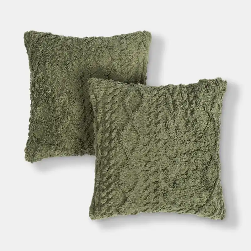 2 Pack Soft Cosy Cable Knit Design Decorative Square Cushion Covers - OHS