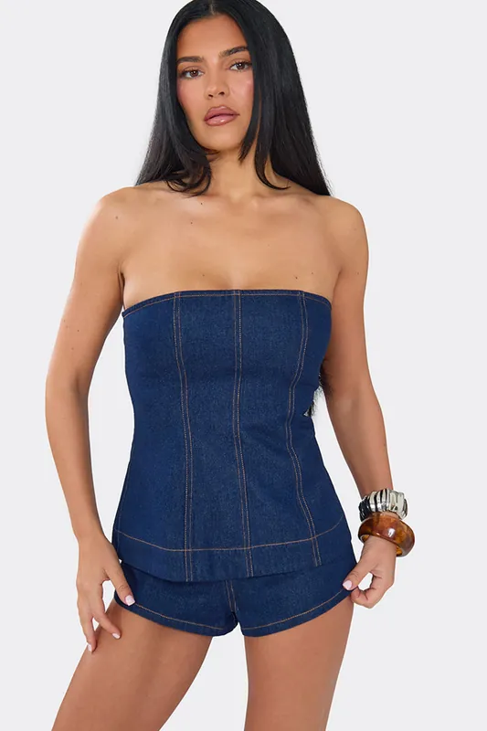 Sleeveless Bandeau Denim Top - EGO