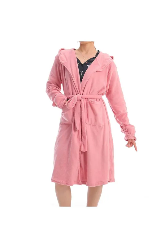 Solid Long Hooded Bath Robe - MODISHION