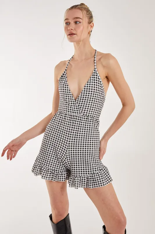Gingham Frill Jacquard Playsuit - Pink Vanilla