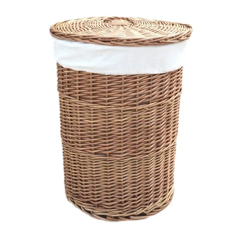 Cotton Lined Light Steamed Round Laundry Basket - Red Hamper