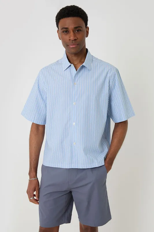 Stripe Boxy Fit Cotton Short Sleeve Shirt - Threadbare