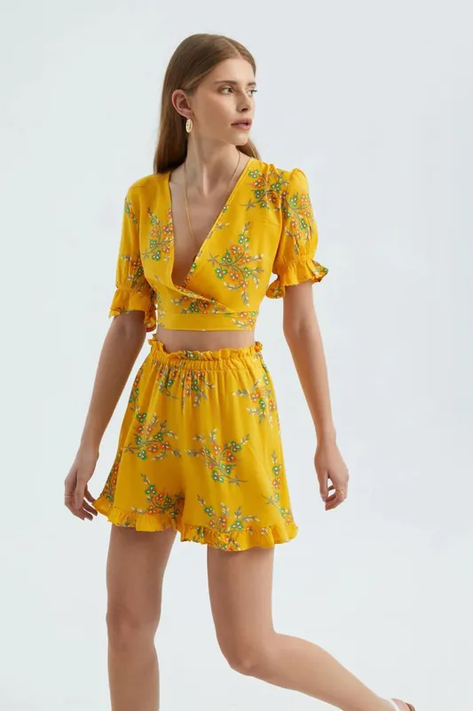 Floral High Waist Elastic Waist Shorts - Hiccup