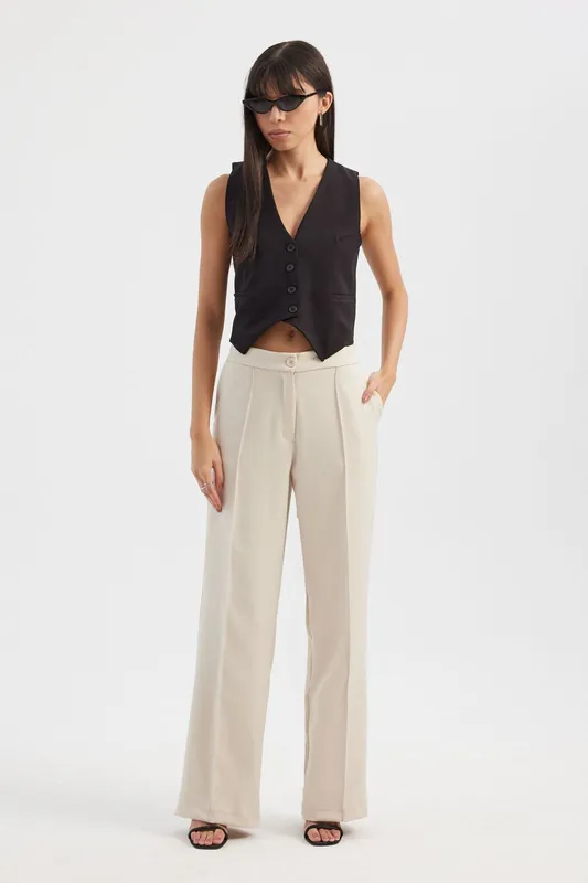 High Waist Pleated Wide Leg Trousers - Hiccup
