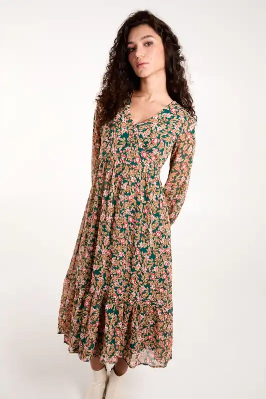 Button Through Midi Dress - Blue Vanilla